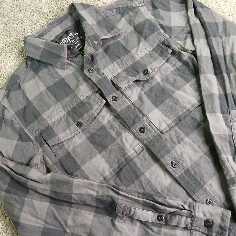 REI Co-op Mens Small Gray Buffalo Plaid Cotton Button Down Flannel Shirt
